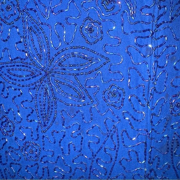 BRILLIANTE by J.A. Vintage Short sleeve cobalt blue formal gown with beading- 1X - Picture 10 of 15